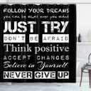 Emvency Black and White Positive Shower Curtain Inspirational Motivational Teen Follow Your Dreams Just Try Never Give Up Kids Boys Waterproof Polyester Fabric 72 x 72 inches Set with Hooks