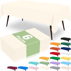 misaya 6 Packs Disposable Plastic Table Cloth, 54 x 108 Inch Waterproof Rectangle Tablecloth, Leakproof & Sturdy Decorative Table Covers for Easter, Picnic, Party and Outdoor, Beige