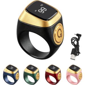 IQibla Smart Zikr Ring, Smart Ring Counter Waterproof Digital Counter & Vibration Reminder, Unisex Azan Alarm Clock Finger Counter for Muslims(18mm Black)