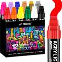 12 Colors Jumbo Acrylic Markers with 15mm Felt Tip  Large Permanent Paint Pens for Rock Painting, Stone, Poster, Canvas, Glass, Wood, Ceramic