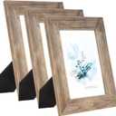KAIWIN 100% Solid Wood Brown 5x7 Picture Frame Pack of 3 - Display Picture 4x6 with Mat, HD Glass Inside, Rustic Wooden Photo Frames for Table Top and Wall Mounting