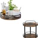 LAMU 2 Tier Wood Lazy Susan Turntable Organizer and Round Wood Lazy Susan Turntable Organizer