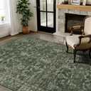 Washable Area Rug 4x6 Green Rugs for Living Room, Vintage Boho Large Rug for Bedroom Dining Room Office, Distressed Floral Print Carpet for Under Table, Soft Non Slip Low Pile Throw Carpet Indoor Mat