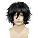 LABEAUT Short Black Anime Cosplay Wig Male Men Anime Layered Unisex Heat Resistant Hair Wig with Bangs for Party and Halloween for Gift + Free Cap