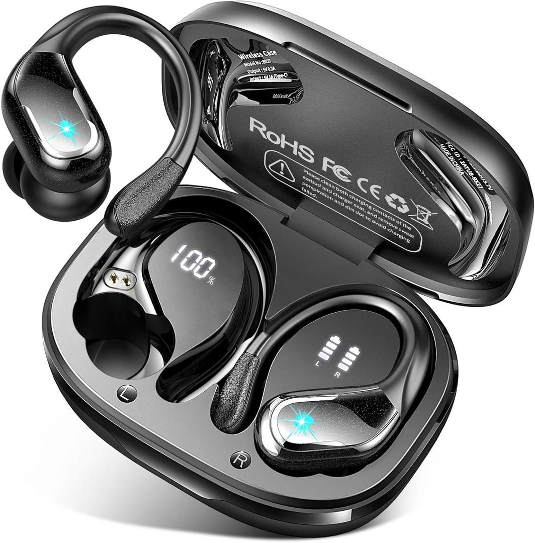 Wireless Earbud, 75Hrs Bluetooth 5.4 Headphones IP7 Waterproof for Sport, Running Wireless Earphones with ENC Noise Cancelling Mics, Deep Bass Over Ear bud with Earhooks for Android, iOS, Workout, Gym (Black) Wireless Earbud, 75Hrs Bluetooth 5.4 Headphones IP7 Waterproof for Sport, Running Wireless Earphones with ENC Noise Cancelling Mics, Deep Bass Over Ear bud with Earhooks for Android, iOS, Workout, Gym (Black)