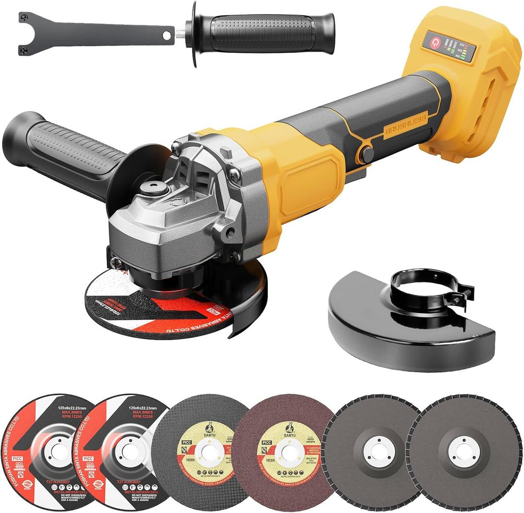 Cordless Angle Grinder, Brushless 4-1/2” Power Grinder Compatible with DeWalt 20V MAX Battery, 3-Speed, 7000 RPM, for Cutting, Grinding, Polishing – Tool Only (Battery Not Included)
