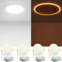 Amico 4 Pack 6 Inch 5CCT LED Recessed Ceiling Light with Night Light, 2700K/3000K/3500K/4000K/5000K Selectable Ultra-Thin Recessed Lighting, 12W=110W, 1100LM, Dimmable Canless Wafer Downlight ETL&FCC