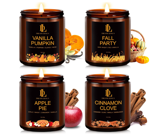 Scented Candles for Home, 4 Pack Soy Candle Set, Candle Gifts for Women Men,Scents of Vanilla Pumpkin/Cinnamon Clove/Apple Pie/Fall Party 