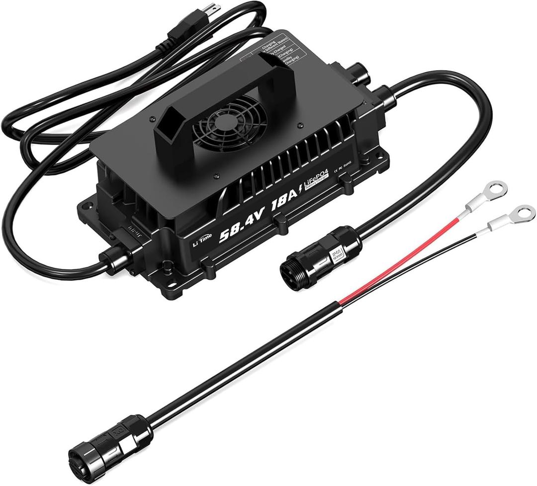 LiTime 58.4V 18A Lithium Battery Charger for 48V (51.2V) LiFePO4 Battery,IP65 Waterproof,AC-DC Smart Charger for Golf cart, Electric Outboard, Boat and Home