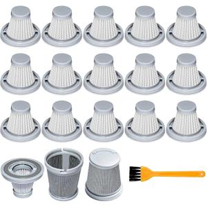 16 Pcs Vacuum Filter Replacement Compatible with Slim V8 Mate, Slim V8 Apex, Slim V10 Mate Cordless Car Vacuum Cleaner, 2 Stainless Steel Pre-filter, 16 Washable Hepa Filters, 1 Cleaning Brush