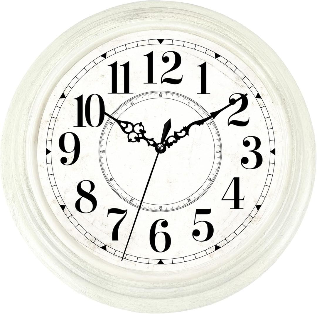 Vintage Wall Clock 13 Inch Quartz Silent Non-Ticking Analog Clock Battery Operated Rustic Round Decorative Clock for Living Room Kitchen Home Office Classroom