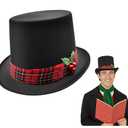 Nicky Bigs Novelties Black Christmas Top Hat, Snowman Hat for Men With Plaid Band & Berries, Pilgrim Hats, Victorian TopHat For Adults, Ugly Christmas Sweater Costume Black TopHat, One Size Fits All, Pack Of 2