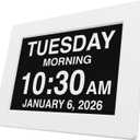 American Lifetime New 2026 Dementia Clock Large Digital Clock for Seniors, Large Display with Custom Alarms, Calendar Clock with Day & Date for Elderly, Clear Numbers Alzheimer Digital Clock White (8 inch)