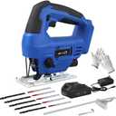 Cordless Jig Saw 2400RPM Variable Speed with 20V 2.0Ah Battery Charger 10PCS Saw Blades Parallel Guide 0- 45 Bevel Cuts, LED Light, 4 Orbital Settings for Straight/Curve/Circle Cutting