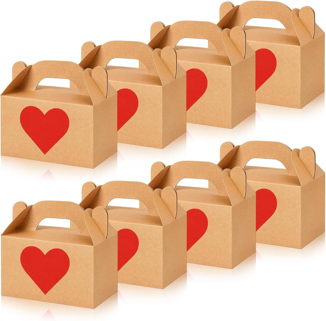 Colarr Mother's Day Gift Treat Boxes Hearts Prints Galentine Cookie Boxes with Handles 5.9 x 3.5 x 3.5 Inches Goodie Candy Container Kraft Paper Party Favor Holder(48 Pcs)
