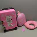 Sanwuta 4 Pcs Kids Luggage Set Carry On Rolling Suitcase Backpack Neck Pillow Travel Set Gift for Girls Boys Summer Camp(17 Inch,Rainbow Style,Pink)