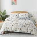 Zusbest Vintage Printed Duvet Cover Set Queen Size 100% Cotton Floral Bedding Wildflower Botanical Pattern Comforter Cover Brown Beige Reversible Bed Cover Crisp Soft All Season 3Pcs, Queen (Meadow Whispers)