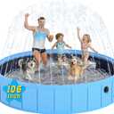 Foldable Dog Pool with Sprinkler, 106" Extra Large Non-Slip Dog Swimming Pool, 2-in-1 Outdoor Backyard Pet Bathing Tub with Drain Plug for Dogs Kids Pets Ducks