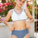 HOZIY Teen Girl Swimsuit Kids Blue Stripe Bikini Sets Two Piece Tween Whip Stitch Crisscross Tie Back Juniors Swimwear Bathing Suit Size 9-10