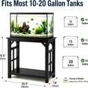 Colingmill 20 Gallon Fish Tank Stand, Solid Wood Heavy Duty Aquarium Terrarium Stand for Home Office Fish Tank Shelf Table, Black, 25.5 x 14 x 24.4 Inch