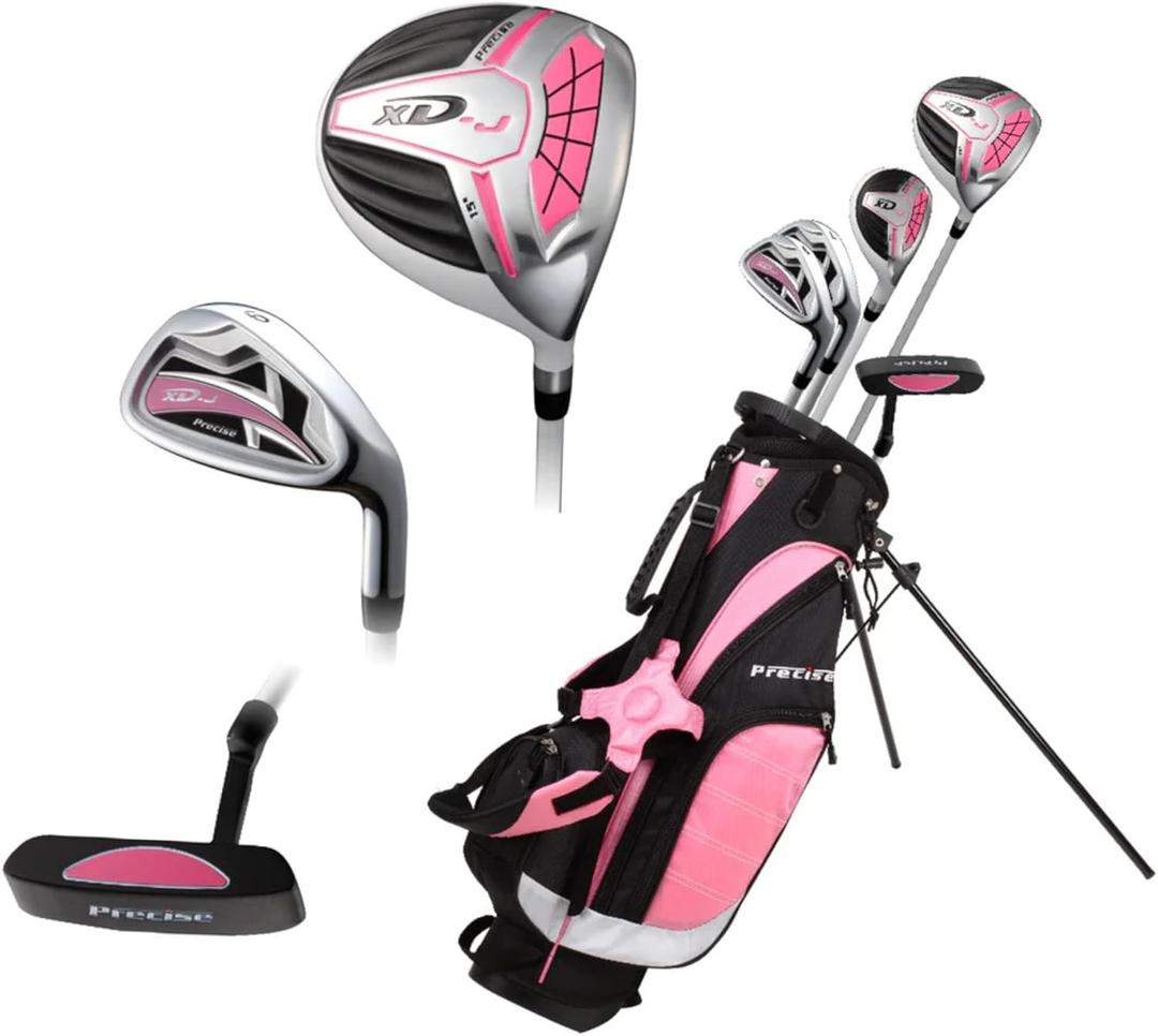 Precise XD-J Junior Complete Golf Club Set for Children Kids - 3 Age Groups Boys & Girls - Right Hand & Left Hand! (Pink Ages 6-8, Left Hand)