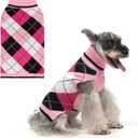 KOOLTAIL Valentine Dog Sweater Pet Knitted Clothes - Classic Pink Plaid Pull Over Turtleneck Dog Sweaters with Leash Hole Warm Dogs Winter Clothing for Small Medium Dogs Cats Puppy, M