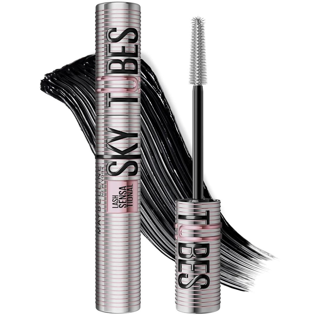 Maybelline Lash Sensational Sky Tubes Tubing Mascara, Extension-Like Lengthening Mascara, 24HR Eye Makeup with Shea Butter & Castor Oil, Very Black, 1 Count