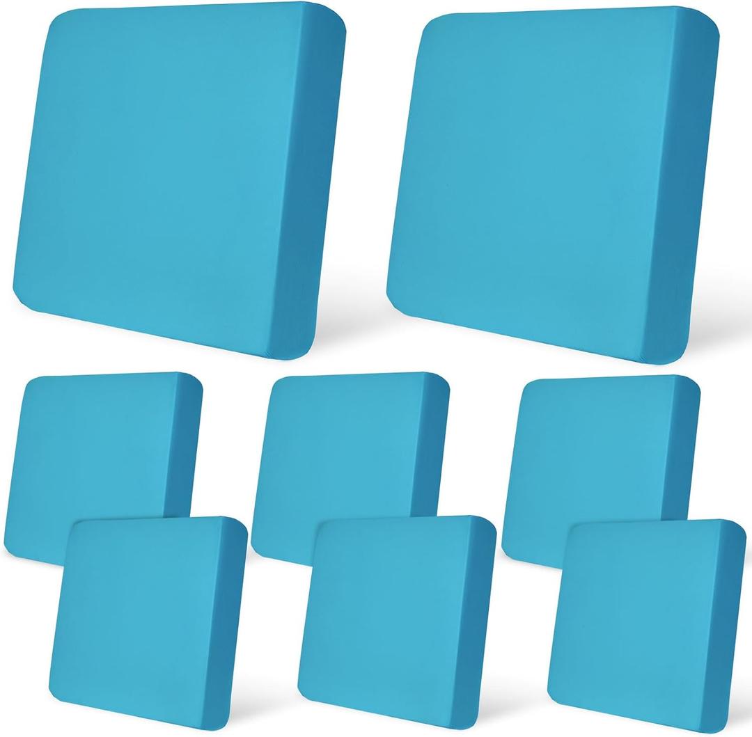 pickyNproud 8Pcs Patio Cushion Covers Stretch Outdoor Couch Cushions Slipcovers Replacement Washable Furniture Protector with Elastic Bottom Sofa Chair Seat Cover, Teal Blue