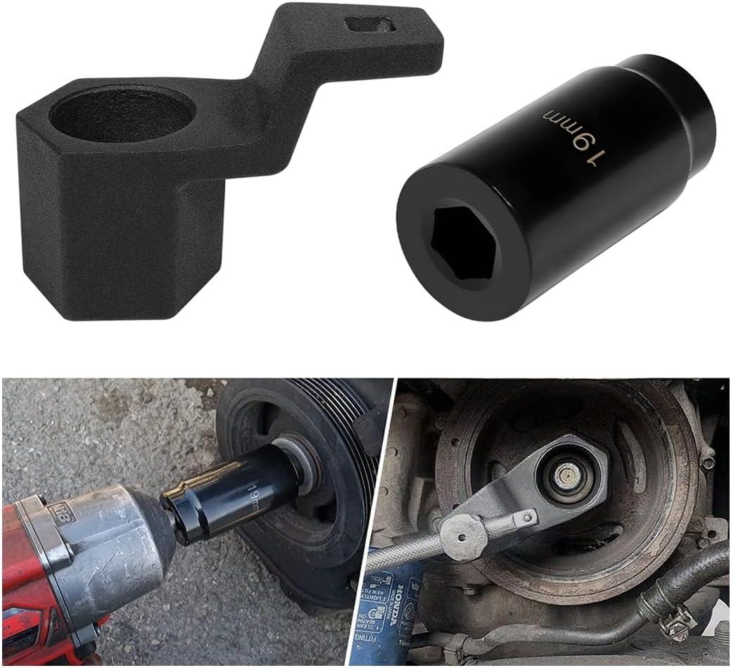 Car Crankshaft Pulley Removal Tool, 19mm Harmonic Balancer Socket & 50mm Crankshaft Crank Pulley Wrench Holder Tool Kit, Automotive Accessories, Compatible with A-cura Engines