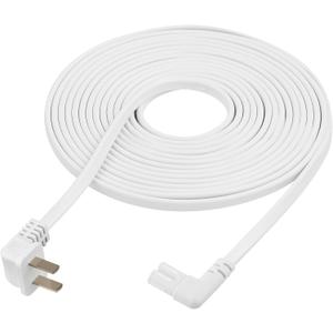 Extra Long 25-Foot Power Cord Compatible with Samsung and LG TV LED Smart Screens and Many Other Compatible Electronics - 90 Degree Right Angled L-Shaped Power Cable (25-Foot, White)