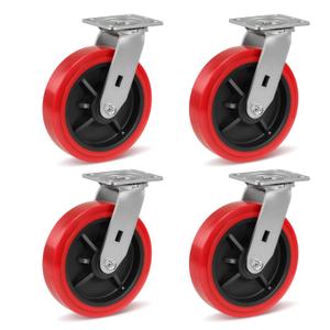 8 inch Industrial Casters-Polyurethane on Polyolefin Swivel Casters, Set of 4 Heavy Duty Casters with 6000 lb Capacity, Caster Wheels for Workbench, Industrial Equipment (4Swivel)