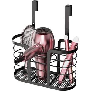 YIGII Hair Tool Organizer - Dryer Holder/Blow Holder Cabinet Door, Bathroom Care & Styling Tools Storage Basket for Dryer, Flat Irons, Curling Straighteners (Black)