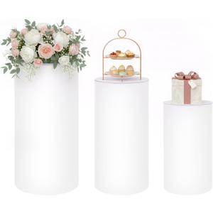 3 PCS Tall Cylinder Pedestal Stand for Wedding,White
Round Cake Stands,3 Heights,Max 44 Lbs Load,No Assembly,for Party Birthday