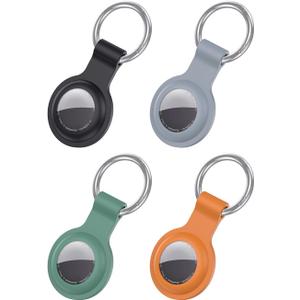 4 x AirTag Holder with Keychian, Compatible with Apple Airtags, Durable Silicone Protective Case for Airtag, Anti-Scratch & Keychain Attachment (Black+Lavender Grey+Dark Green+Brown)
