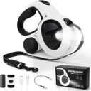 Retractable Dog Leash with USB Rechargeable LED Light, 16 ft Heavy Duty Dog Lead with Poop Bag Holder & Steel Cable, Leash for Small Medium Large Dogs, White