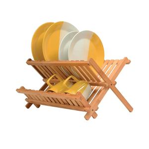 KAEASOUS Bamboo Dish Drying Rack - Large 2 Tier Wooden Dish Drying Rack for Kitchen, Wooden Plate Rack with Foldable Design, Drying Rack for Dishes, Utensils and Cups, Folding Dish Rack for Kitchen