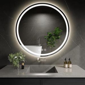 LED Bathroom Mirror 30 Inch Round Bathroom Mirror with Lights, Circle LED Mirror, Wall Mounted Lighted Bathroom with 3 Colors Brightness, Anti-Fog, Dimmable, Shatter-Proof