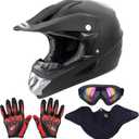 Adult Motocross Dirt Bike Helmet with Goggle, Gloves & Mask - DOT/FMVSS-218 Off-Road Motorcycle & ATV Helmet with Adjustable Sun Visor (Small, New Black)