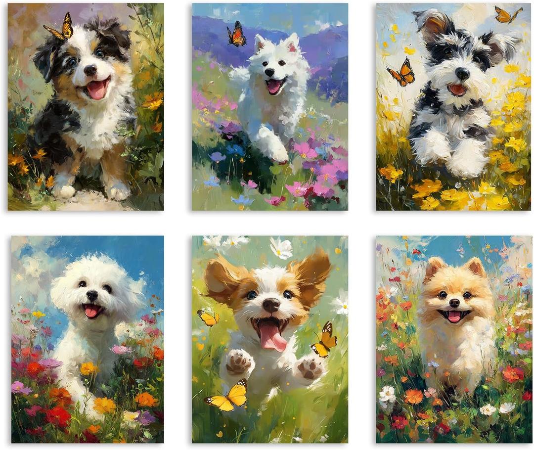 MUSM Colorful Dog Wall Art 3D Textured Impressionist Animal Printing for Kids Room Bedroom Livingroom Office Abstract Artwork Homedecor 8x10 Unframed