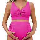 Summer Mae Twist Maternity Bikini Two Piece Pregnancy Swimsuits Cutout Bathing Suit High Waisted Ruched Swimwear, Size 10
