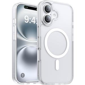 Magnetic for iPhone 16 Case, [Compatible with MagSafe][Military-Grade Drop Protection][Anti-Yellowing] Shockproof Protective Translucent Matte Cover for iPhone 16 Phone Case,White