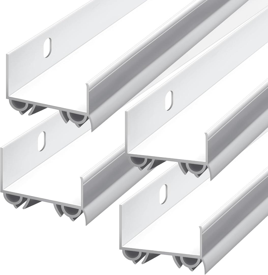 4 Sets Door Sweep Plastic PVC 1 3/4" x 36" Slide on Bottom Exterior Door Seal Strip for Weather Stripping Draft Stopper (White)