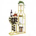 5-Tier Wine Rack Freestanding Floor, 11 Bottles Modern Wooden Wine Holder-Storage Cabinet for Home Bar, Kitchen, Dining Room Space Saving Bar Stand with Easy Assembly (Gold/White)