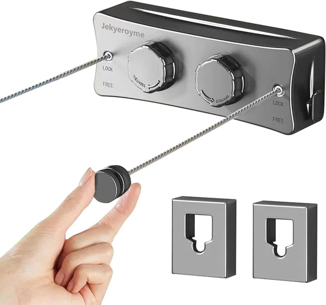 Retractable Clothesline Indoor & Outdoor, Non-Sagging Wall Mounted Drying Rack Clothesline, 16.7 Ft Stainless Steel Wire Double Clothes Lines, Hanging Clothes line for Balcony, Courtyards (Grey)