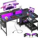 ODK 48 Inch Gaming Desk with USB Charging Ports and LED Lights, Reversible L Shaped Computer Desk with Storage Shelves & Monitor Stand, Corner Gamer Desk Table with Power Outlets, Black