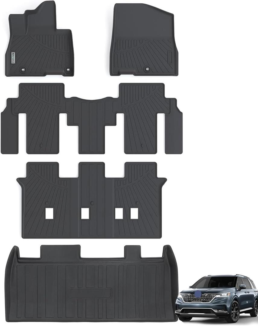 Floor Mats for Kia Carnival 2022 2023 2024 2025 8 Seats (Not for Hybrid & Prestige with Trunk Mat Fit LX w/seat Package, EX, SX, All Weather Car Floor Liners & Cargo Liner Accessories