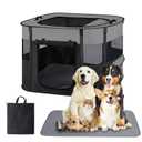 Pet Dog Cat Playpen with Waterproof Pad,Portable Puppy Kitten Rabbit Crate and Other Small Animals Kennel Cage Tent for Indoor Outdoor Travel Camping,Water-Resistant Breathable Shade Cover (Grey S)