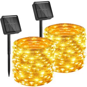 Brightown Solar String Lights, 2 Packs Total 66Ft 200 LED Solar Fairy Lights with 8 Modes, Waterproof Solar Lights for Outside Patio Yard Tree Wedding Christmas(Warm White)