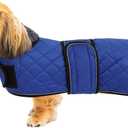 Warm Thermal Quilted Dachshund Coat, Dog Winter Coat with Warm Fleece Lining, Outdoor Dog Apparel with Adjustable Bands for Dog-Blue-M
