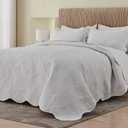 Kingnex Extra Wide Oversized King Bedspread 128x120 for Tall Bed Ultrasonic Quilted Coverlet Set 3 Piece - 1 Quilt, 2 Pillowcases White